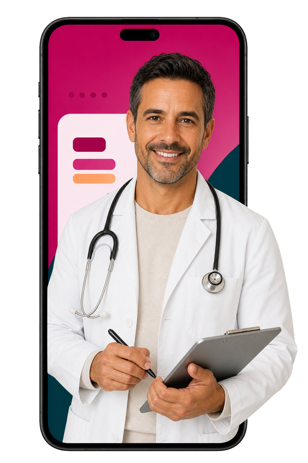 A licensed provider on a telehealth visit, shown on a smartphone screen